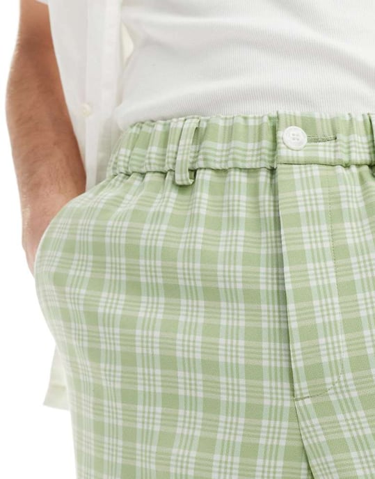 ASOS DESIGN smart vida ben byxor med resår i grön rutigt mönster - Image 4