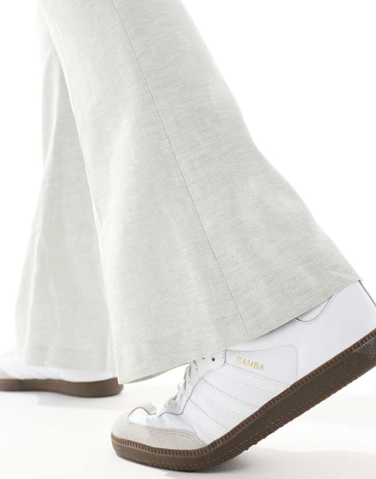 ASOS DESIGN smart hög midja utsvängda byxor i salvia grönt herringbone - Image 4