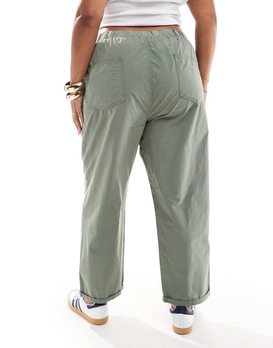 ASOS DESIGN Curve utilitybyxor i tvättad khaki - Image 3