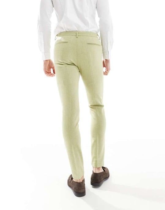 ASOS DESIGN bröllop skinny ullmix kostymbyxa i olivgrön korgvävstextur - Image 2