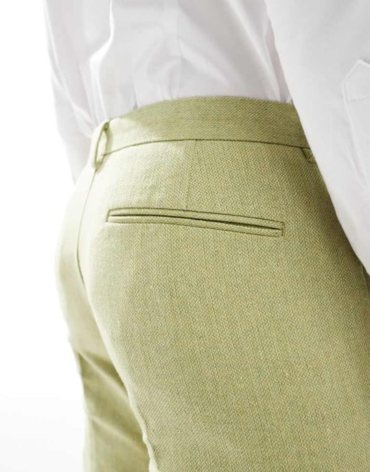ASOS DESIGN bröllop skinny ullmix kostymbyxa i olivgrön korgvävstextur - Image 3