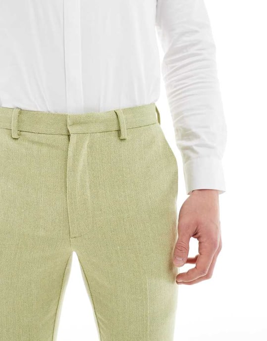 ASOS DESIGN bröllop skinny ullmix kostymbyxa i olivgrön korgvävstextur - Image 4