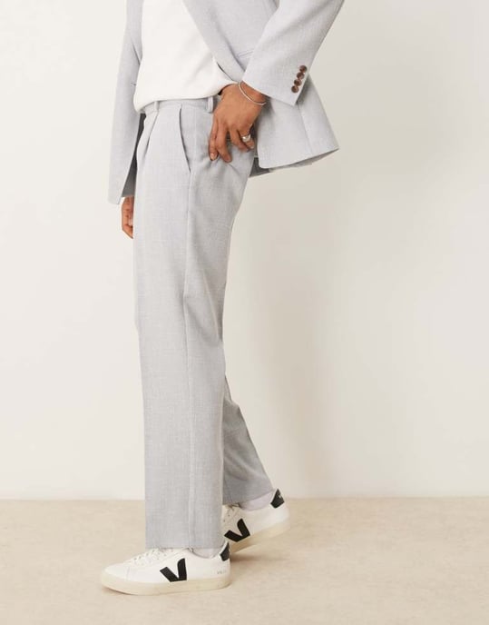ASOS DESIGN raka kostymbyxor i ljusgråt linneutseende - Image 2