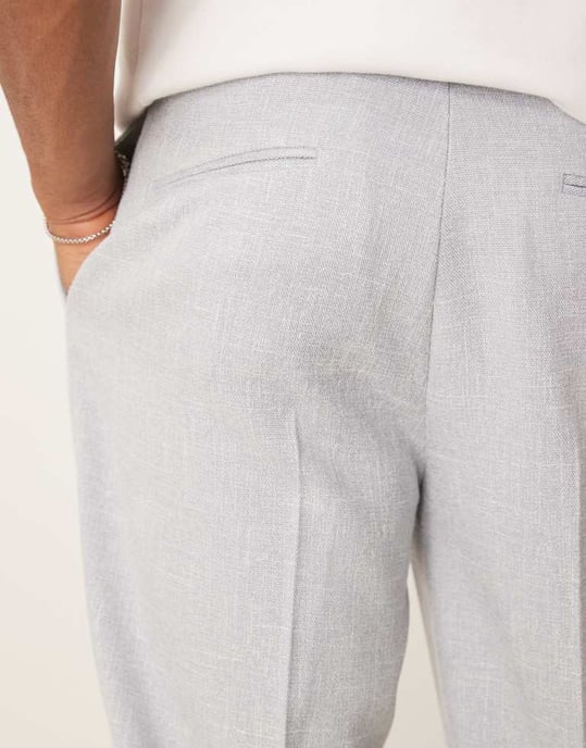 ASOS DESIGN raka kostymbyxor i ljusgråt linneutseende - Image 3