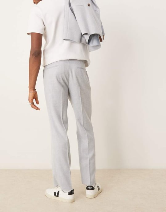 ASOS DESIGN raka kostymbyxor i ljusgråt linneutseende - Image 4