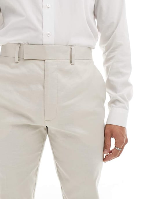 ASOS DESIGN slim byxorna i linne i stenfärg - Image 4