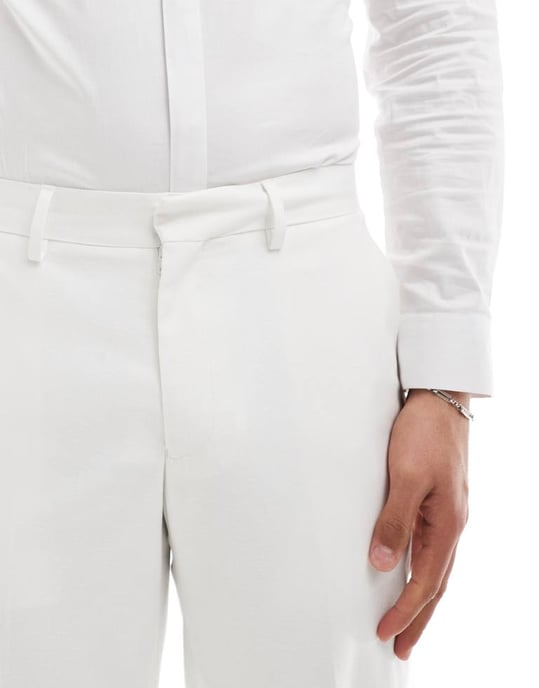 ASOS DESIGN slim linne-look kostymbyxor i off-white - Image 2