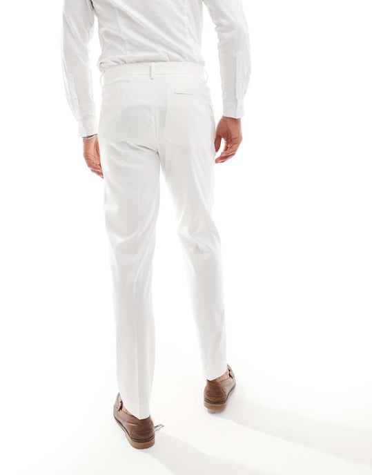 ASOS DESIGN slim linne-look kostymbyxor i off-white - Image 3