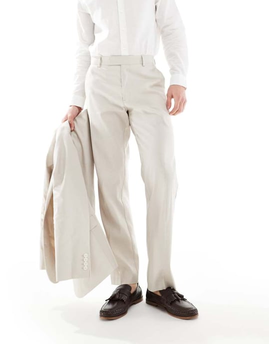 ASOS DESIGN rak linnebyxa i stenfarben - Image 1