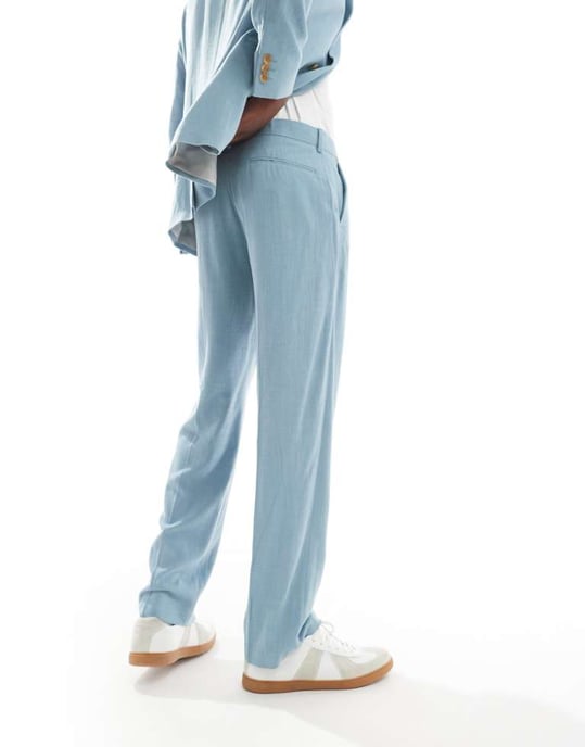ASOS DESIGN raka sommarbyxor i ljusblå slub - Image 3
