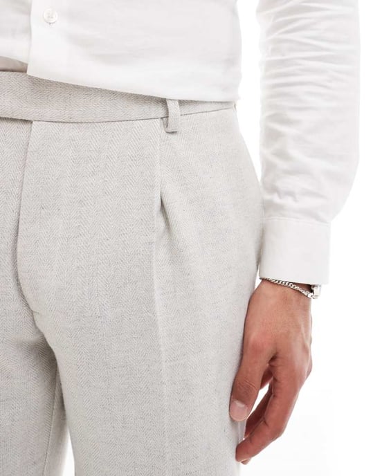 ASOS DESIGN smala kostymbyxor med ull i isgrå herringbone - Image 4