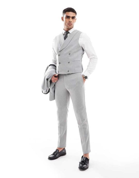 ASOS DESIGN skinny kostymbyxor med ull i grått - Image 1