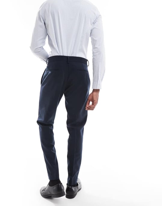ASOS DESIGN smala kostymbyxor i blå kornväv med ull - Image 2