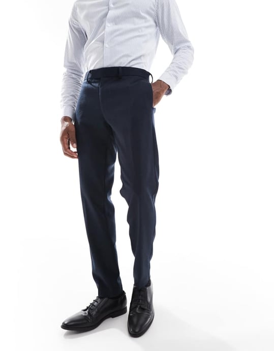ASOS DESIGN smala kostymbyxor i blå kornväv med ull - Image 4