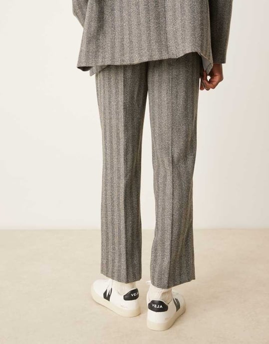 ASOS DESIGN raka ben kostymbyxor i kolgrå herringbone - Image 2
