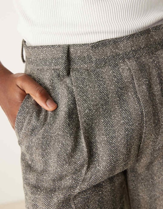 ASOS DESIGN raka ben kostymbyxor i kolgrå herringbone - Image 4