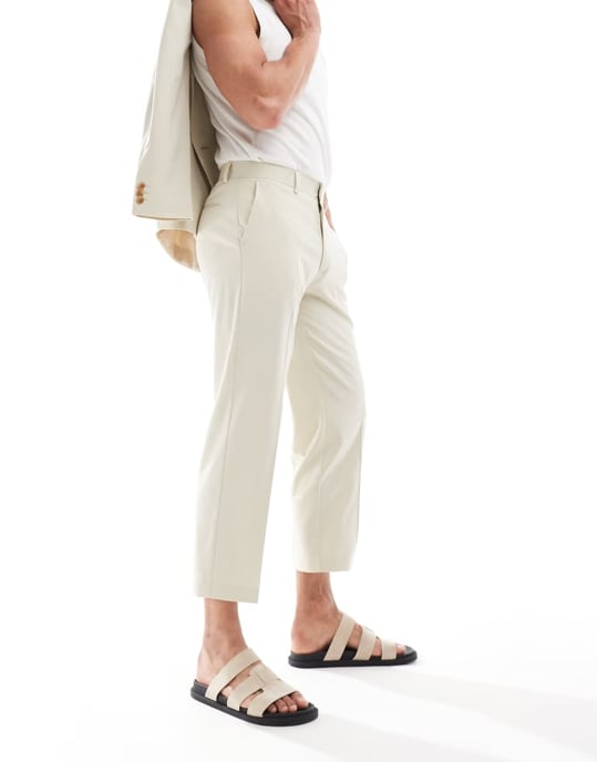 ASOS DESIGN raka cropped kostymbyxor i stengrå - Image 2