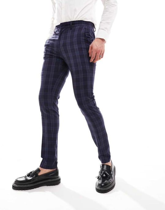 ASOS DESIGN smal byxa i marin ton-i-ton rutig - Image 2
