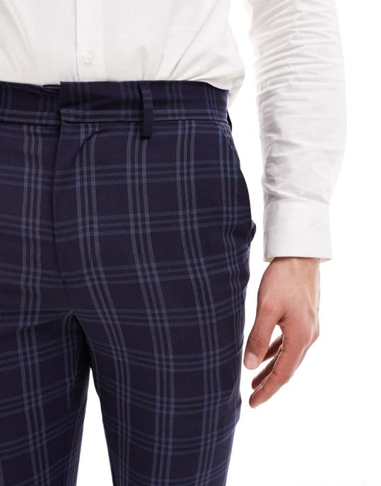 ASOS DESIGN smal byxa i marin ton-i-ton rutig - Image 3