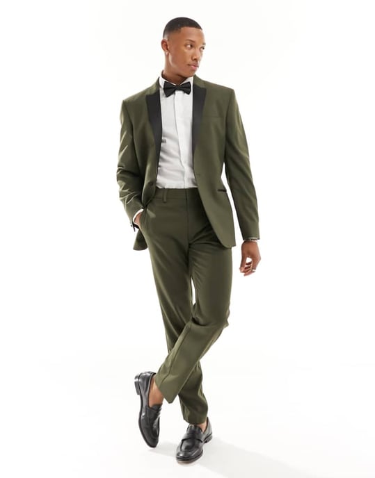 ASOS DESIGN slim tuxedobyxor i grön - Image 1