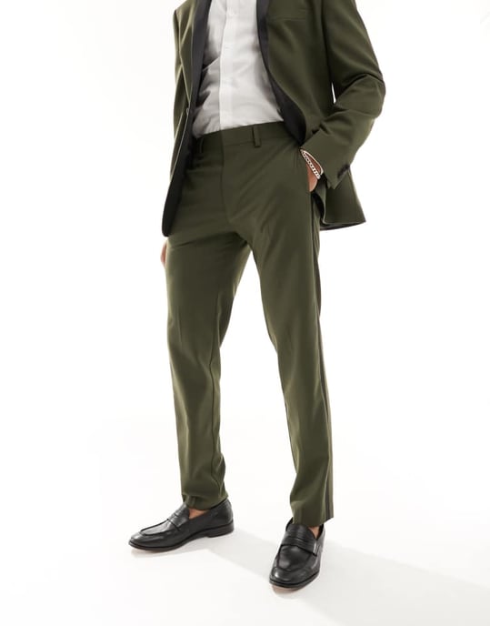 ASOS DESIGN slim tuxedobyxor i grön - Image 3