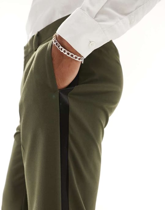 ASOS DESIGN slim tuxedobyxor i grön - Image 4