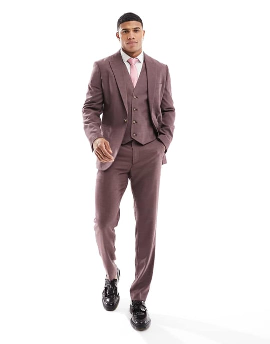 ASOS DESIGN bröllop slim byxor i vinsvart mikrotjocklek - Image 3
