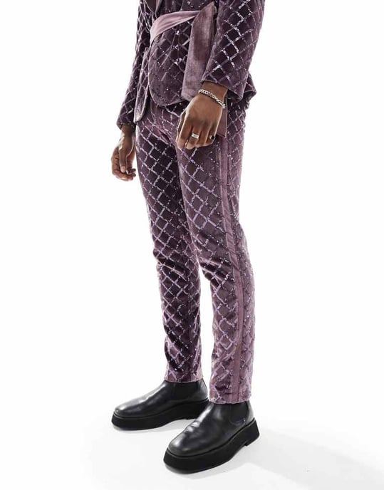 ASOS DESIGN smal kostymbyxa med diamantpaljetter i lila - Image 2