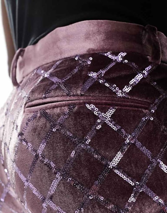 ASOS DESIGN smal kostymbyxa med diamantpaljetter i lila - Image 3