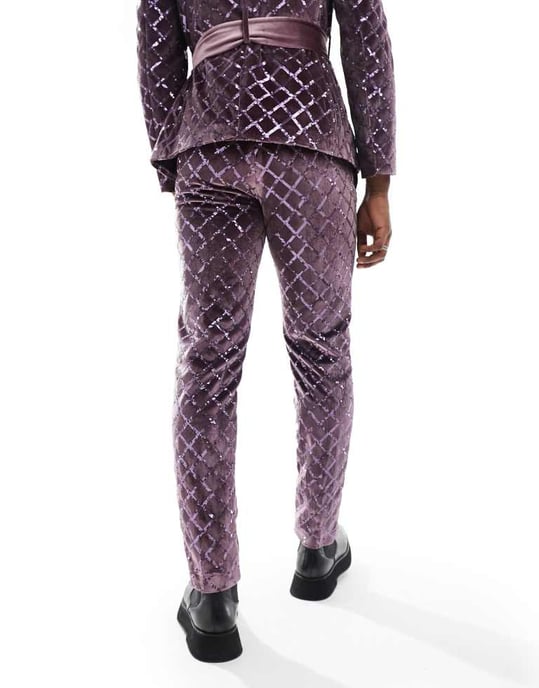 ASOS DESIGN smal kostymbyxa med diamantpaljetter i lila - Image 4