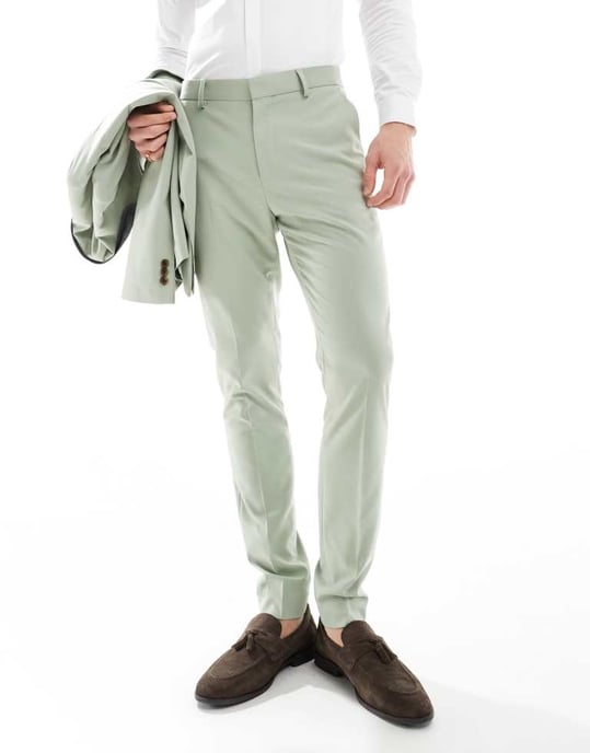 ASOS DESIGN smal passform kostymbyxa i salviagrön - Image 4