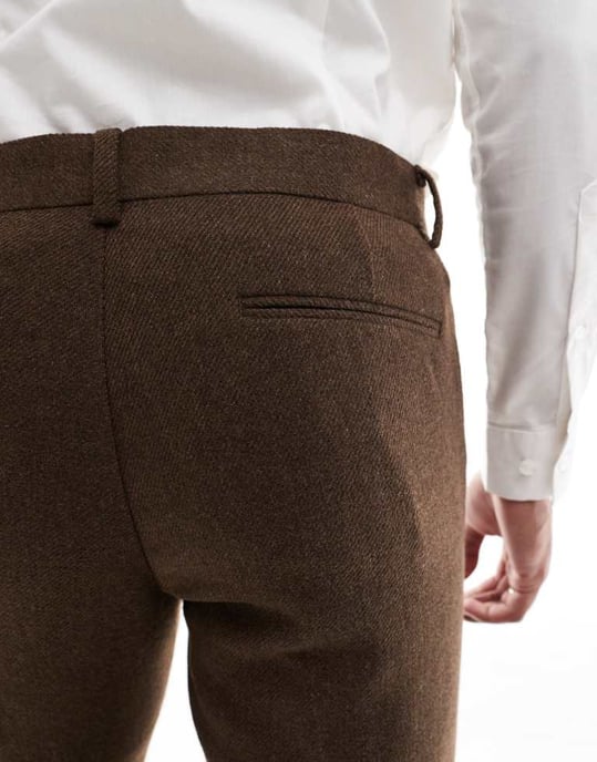 ASOS DESIGN skinny kostymbyxor med ull i brun twill - Image 3