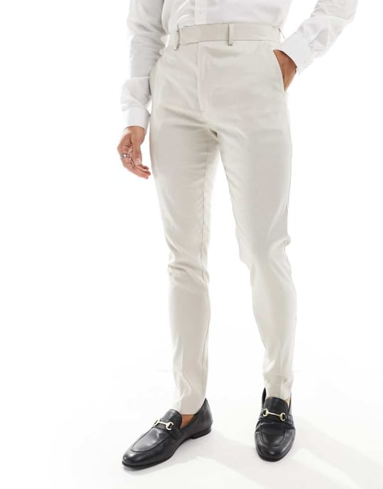 ASOS DESIGN skinny linneblandning kostymbyxor i stone - Image 2
