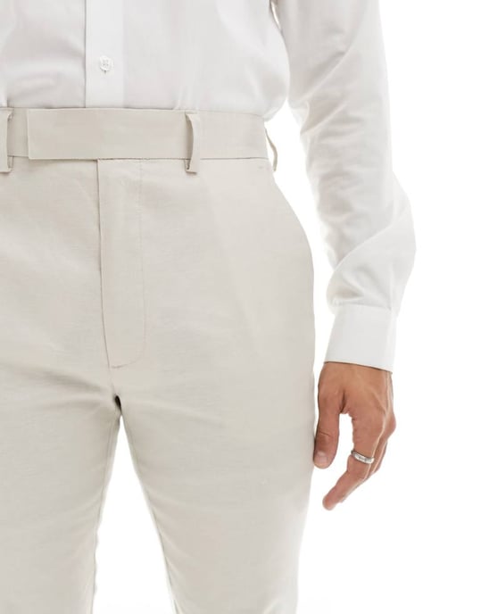 ASOS DESIGN skinny linneblandning kostymbyxor i stone - Image 3