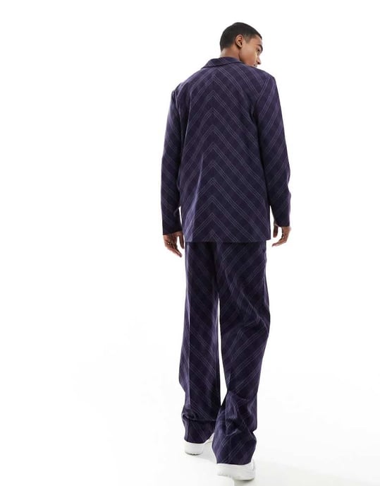 ASOS DESIGN vida ben snittad rutad kostymbyxa i marinblått - Image 3