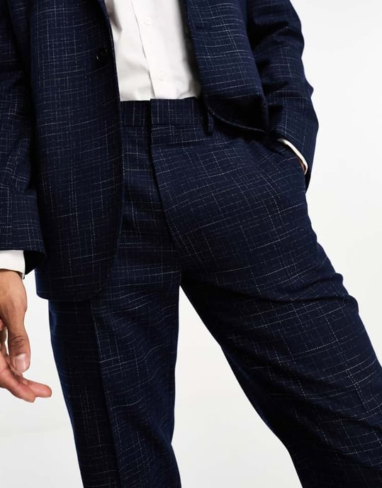 ASOS DESIGN slim kostymbyxor i korsmönster i marinblå - Image 2
