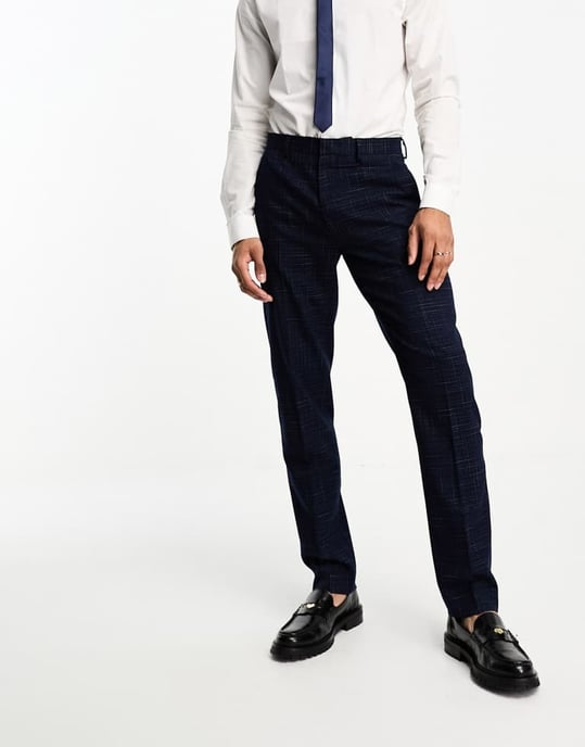 ASOS DESIGN slim kostymbyxor i korsmönster i marinblå - Image 3