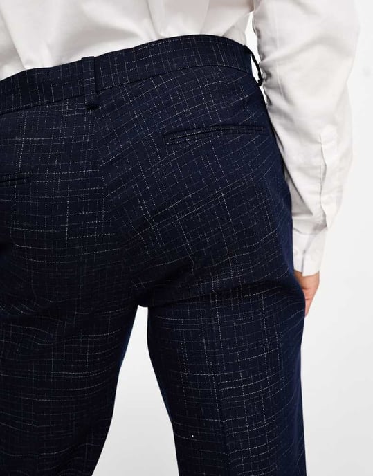 ASOS DESIGN slim kostymbyxor i korsmönster i marinblå - Image 4