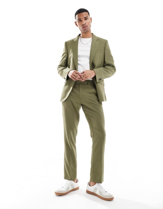 ASOS DESIGN smal kostymbyxa i grön mikrotextur - Image 2