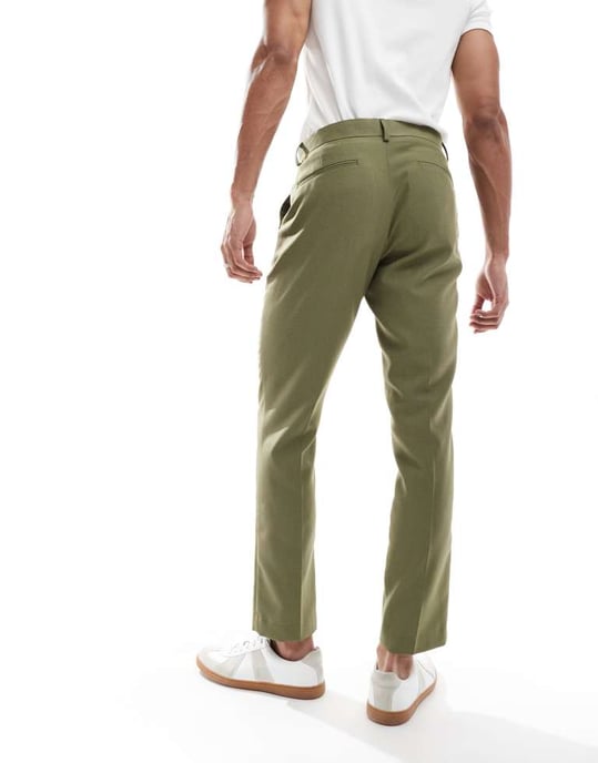 ASOS DESIGN smal kostymbyxa i grön mikrotextur - Image 4