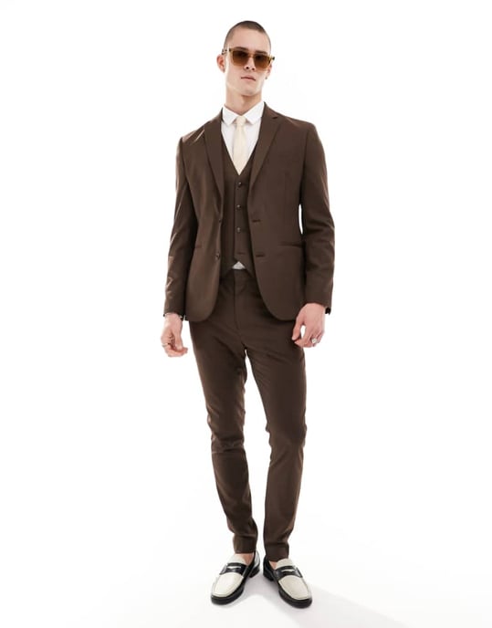ASOS DESIGN slim fit kostymbyxa i chokladbrun - Image 1