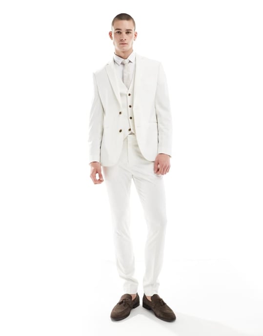 ASOS DESIGN smal passform kostymbyxa i ljus sten - Image 1