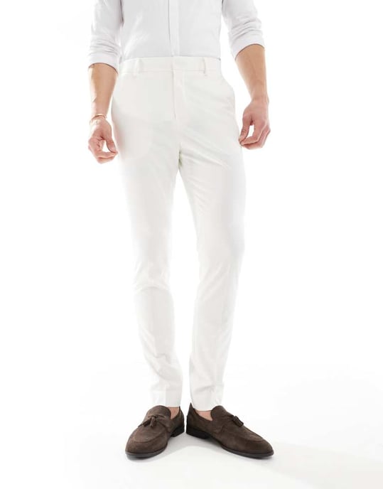 ASOS DESIGN smal passform kostymbyxa i ljus sten - Image 4