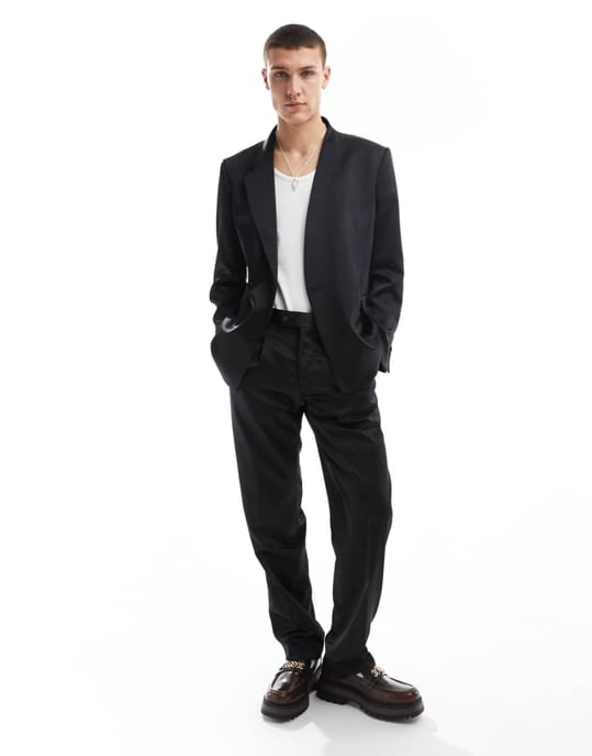 Viggo oversized kostymbyxor i svart högglans - Image 1