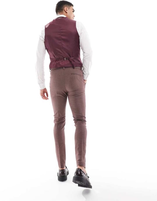 ASOS DESIGN bröllop smal kostymbyxa i burgundy mikrotextur - Image 3