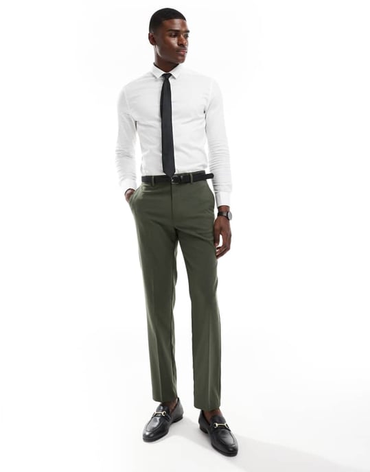 ASOS DESIGN slim passform kostymbyxa i mörkgrön - Image 4