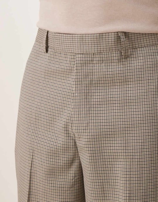 ASOS DESIGN smart oversized tapered byxor i brun mikrocheck - Image 3