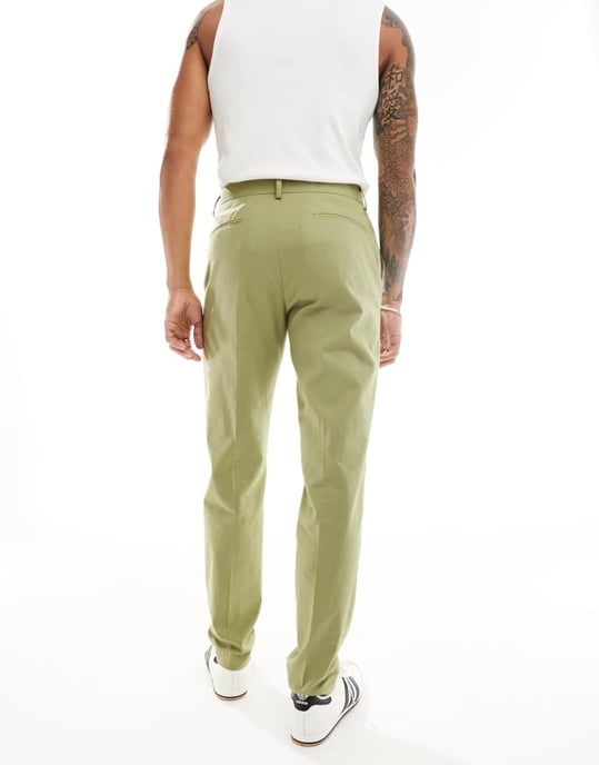 ASOS DESIGN smal kostymbyxa i linne i salviagrön - Image 4