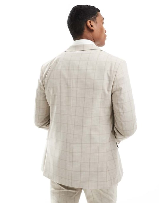 Shelby and Sons wainwright slim suit jacket in stone with windowpane check - Image 3