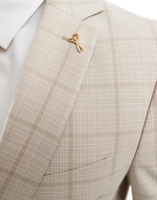 Shelby and Sons wainwright slim suit jacket in stone with windowpane check - Image 4